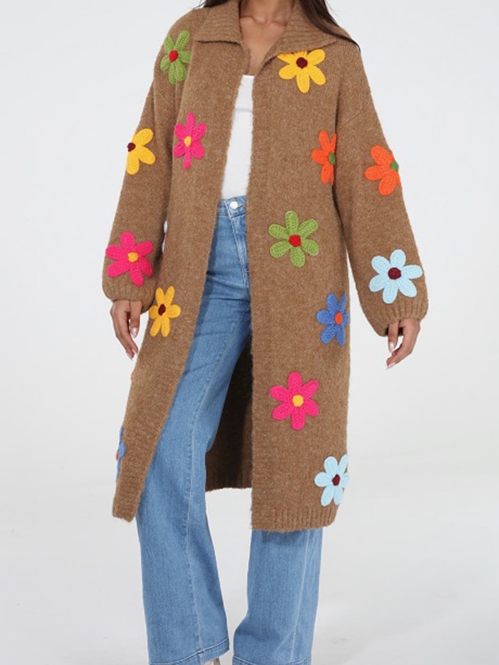 Rain and Rose Nordstrom Floral-Appliqué Long Cardigan Sweater Sz S NWT